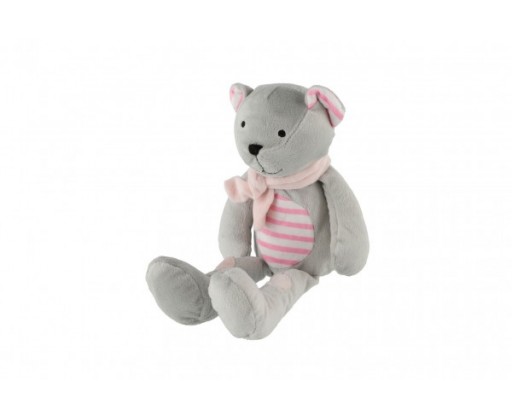 Medvěd/Medvídek sedící se šálou plyš 19cm šedivo-růžový v sáčku 0+ Teddies
