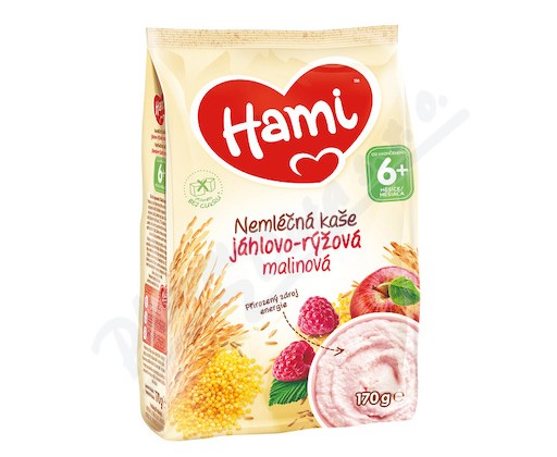 Hami nemléčná kaše jáhlovo-rýžová malinová 170g 6M Hami