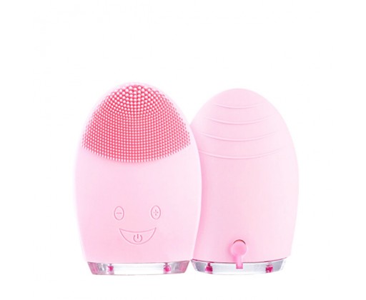 Kulatý elektrický masážní kartáček na čištění pleti (Facial Cleansing Massage Brush Silicone Rechargeable Brush) Světle růžový Palsar 7