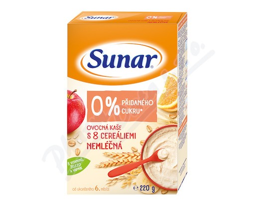 Sunar nemléčná ovocná kaše s 8 cereáliemi 220g Sunar