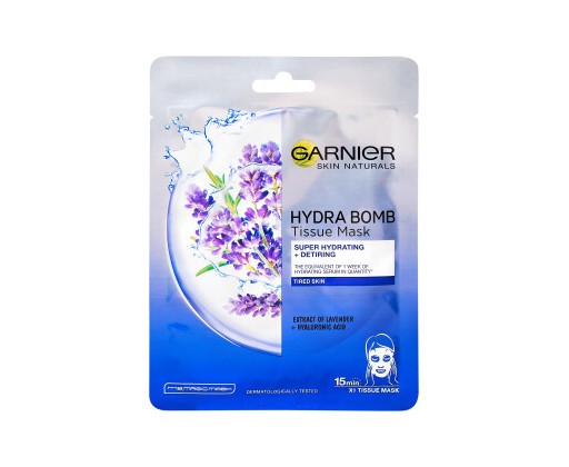 Garnier Skin Naturals Hydra Bomb hydratační textilní maska proti projevům únavy s výtažkem z levandule  28 g Garnier