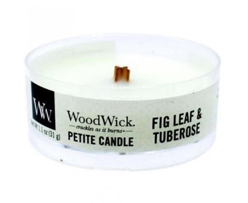 WoodWick Aromatická malá svíčka s dřevěným knotem Fig Leaf & Tuberose  31 g WoodWick