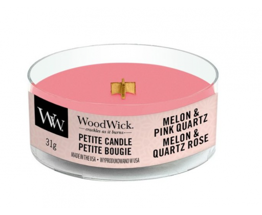 WoodWick Petite malá svíčka s dřevěným knotem meloun a růžový krystal 31 g WoodWick