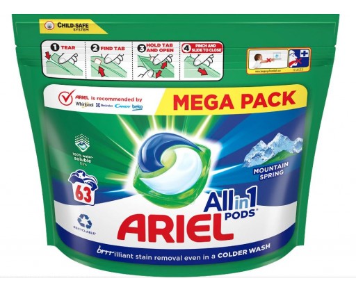 Ariel Mounting Spring gelové kapsle na praní 63 ks Ariel