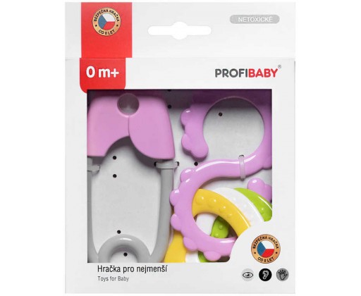 PROFIBABY Baby chrastítko špendlík + osmička v krabici pro miminko plast Profibaby