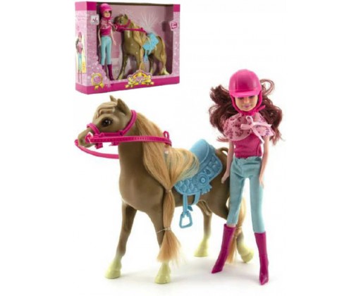 Panenka žokejka jezdecký set s osedlaným koněm v krabici HRAČKY