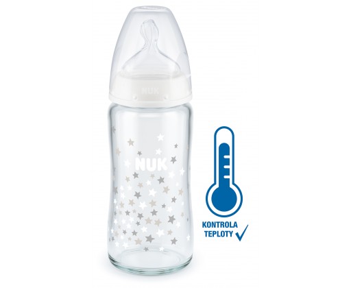 NUK First Choice skleněná láhev s kontrolou teploty bílá  240 ml Nuk